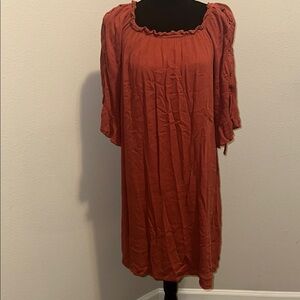 NAIF Orange Casual Sundress with Puff Sleeves